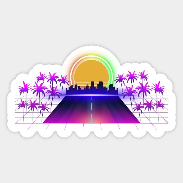 Neon City Sunset Sticker by MinnieWilks